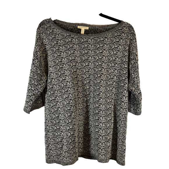 Eileen Fisher Sweaters - Eileen Fisher Womens L Organic Linen Nylon Crisp Sweater Textured Black Lace A18